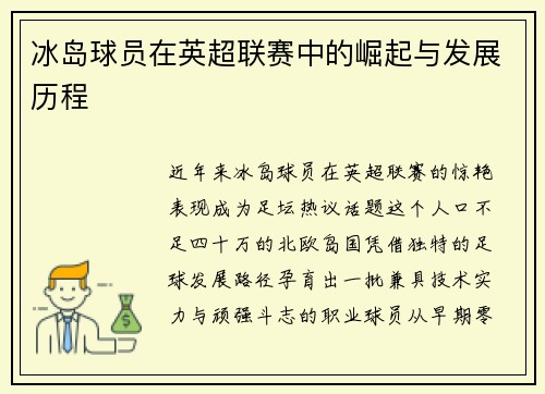冰岛球员在英超联赛中的崛起与发展历程